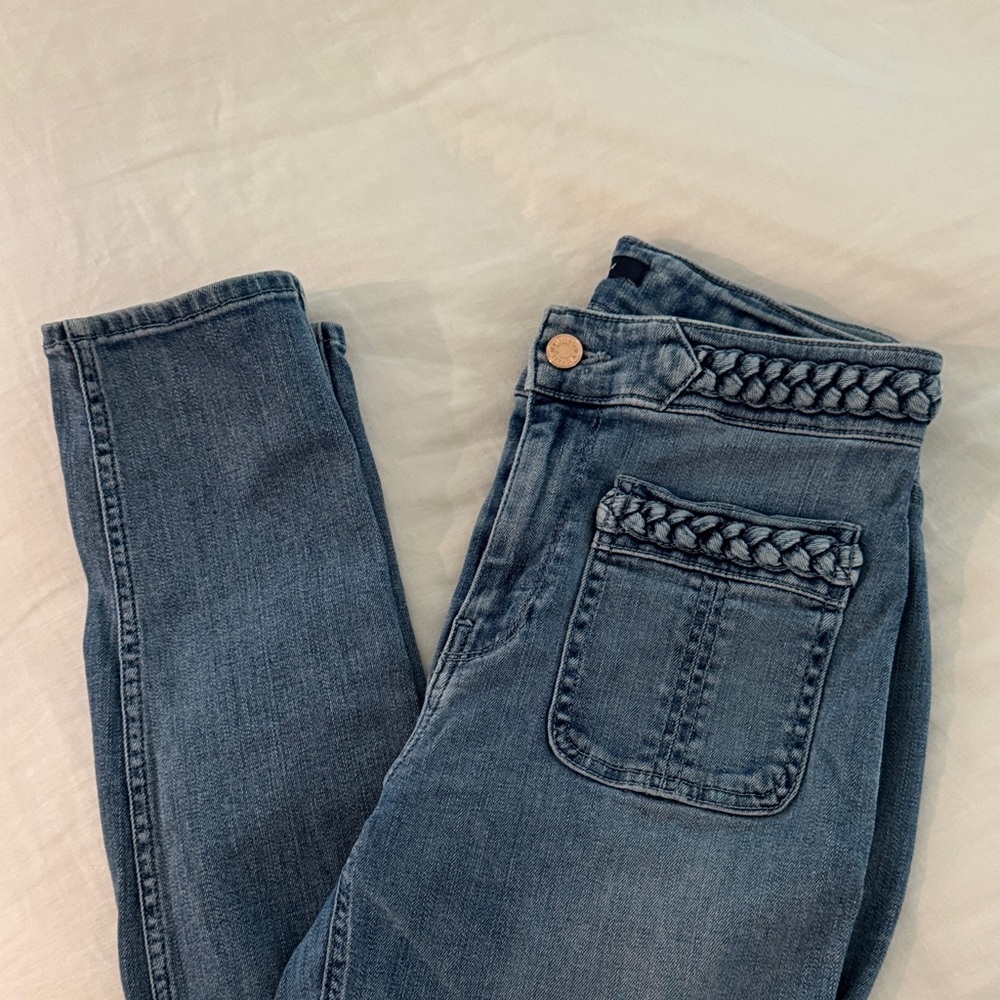 7 For All Mankind Women's Dark Blue Braided Skinny Jeans